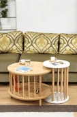 PEKA İkili Set Yuvarlak Orta Sehpa Ahşap Ayaklı Sehpa Iki Raflı Sehpa Dekoratif Sehpa Gazetelikli thumbnail 2