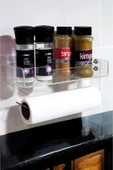 HomeSide Yapışkanlı Baharatlık ve Kağıt Havluluk Şık Plexiglass – Duvara Monte Mutfak Rafı - 3