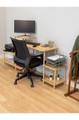 PEKA Çalışma Masası 5 Raflı Ahşap Ayaklı Dekoratif Modern Bilgisayar Ofis Masası - Safir Meşe-köşe thumbnail 5