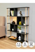 PEKA 5 Raflı Modern Dekoratif Kitaplık Klasörlük Mutfak Rafı Kiler Çok Amaçlı Düzenleyici Raf - Antrasit thumbnail 1