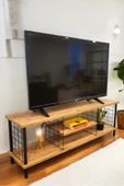 PEKA Çevir Kur Tv Sehpası Raflı Televizyon Ünitesi Ahşap Ayaklı Metal Bölmeli - 2