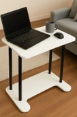 PEKA 35 cm Yüksek Kalite Tekerlekli Laptop Sehpası Kahvaltı Masası Yan Sehpa 60 cm Ahşap 65 cm Beyaz thumbnail 1