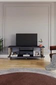 PEKA Tv Sehpası Raflı Tv Ünitesi Televizyon Sehpası Ahşap Ayaklı Metal Bölmeli - Antrasit - 2