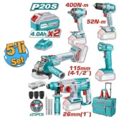 Total Akülü 5'li Set El Feneri Avuç Taşlama Vidalama Darbeli Kırıcı Delici Matkap Somun Sıkma Sökme thumbnail 2