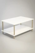 PEKA Dikdörgen Orta Sehpa Ahşap Ayaklı Sehpa Iki Raflı Sehpa Dekoratif Sehpa Gazetelikli-beyaz-90cmx60cm - 3