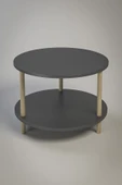 PEKA Yuvarlak Orta Sehpa Ahşap Ayaklı Sehpa Iki Raflı Sehpa Dekoratif Sehpa Gazetelikli - Antrasit - 60cm - 3
