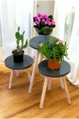 PEKA Ahşap Ayaklı 3’lü Saksılık Dekoratif Raf Çiçeklik Saksı Çiçek Standı thumbnail 2