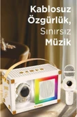 Taşınabilir Rgb Işılı Sevimli Figürlü Mikrofonlu Karaoke Bluetooth Hoparlör Krem - 2