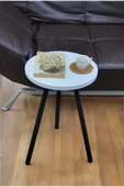 PEKA Yüksek Kalite Tekli Yuvarlak Zigon Sehpa Çay Sehpası Servis Sehpası Boyalı Ahşap Ayaklı - 2