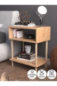 PEKA 2 Raflı Modern Komodin Yatak Odası Başucu Düzenleyici Ahşap Ayaklı Yan Sehpa - Safir Meşe - 1