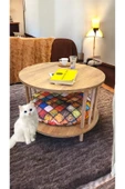 PEKA Kedi Köpek Yuvalı Yuvarlak Orta Sehpa Ahşap Ayaklı Sehpa Iki Raflı Sehpa Dekoratif Sehpa Gazetelikli thumbnail 1