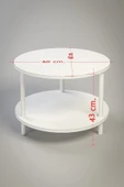 PEKA Yuvarlak Orta Sehpa Ahşap Ayaklı Sehpa Iki Raflı Sehpa Dekoratif Sehpa Gazetelikli - Beyaz - 60cm thumbnail 5