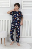 Kısa Kollu Astranot Temalı %100 Pamuk Erkek Çocuk Pijama Takımı thumbnail 1