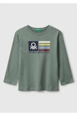 Erkek Çocuk Organik Pamuklu Önü Logo Baskılı Uzun Kollu Jarse T-shirt - 1