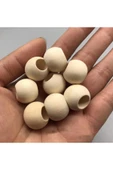 100 Gr (100 Adet) Ahşap Boncuk 15 mm çap x 10 mm Delik Doğal Yuvarlak Ahşap Makrome El İşi Çanta - 5