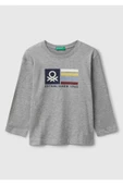 Erkek Çocuk Organik Pamuklu Önü Logo Baskılı Uzun Kollu Jarse T-shirt - 4