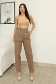 Aksesuar Detaylı Pileli Gabardin Kumaş Pantolon 5807-Haki thumbnail 4