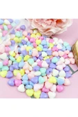 20 gr (100 adet) Şeker Rengi Akrilik Kalp Boncuklar Renkli Karışık Plastik Pastel Boncuklar Ara Boncuk Kalp Şekilli Koly thumbnail 7
