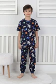Kısa Kollu Astranot Temalı %100 Pamuk Erkek Çocuk Pijama Takımı thumbnail 4