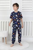 Kısa Kollu Astranot Temalı %100 Pamuk Erkek Çocuk Pijama Takımı thumbnail 7