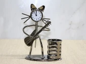 Metal Gitar Çalan Kedi Müzisyen Saat Ve Kalemlik Alk4345 - 1