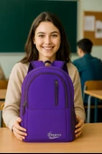 Elegance Unisex Geniş Hacimli Çok Gözlü Su Geçirmez Lise Ortaokul İlkokul Okul Çantası Mor - 2