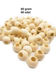 60 Gr (60 Adet) Ahşap Boncuk 15 mm çap x 10 mm Delik Doğal Yuvarlak Ahşap Makrome El İşi Çanta - 1