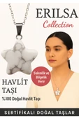 Sertifikalı Yıldız Model Beyaz Havlit Doğal Taş Kolye – Sakinlik ve Bilgelik Verir - 1