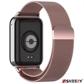 Sneezy Xiaomi Mi Band 8 Pro Uyumlu Woven Wire Tasarım Metal Hasır Kordon  Rose thumbnail 2