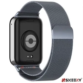 Sneezy Xiaomi Mi Band 8 Pro Uyumlu Woven Wire Tasarım Metal Hasır Kordon  Koyu Gri - 2