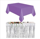 Mor Masa Örtüsü, Gümüş Masa Eteği, 2 Siyah Arka Fon thumbnail 2