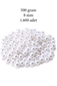 500 gram 8mm Beyaz Renk Plastik İnci Boncuk Çanta ve Takı Yapım Boncuğu (~1.600 adet) thumbnail 1