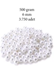 500 gram 6mm Beyaz Renk Plastik İnci Boncuk Çanta ve Takı Yapım Boncuğu (~3.750 adet) thumbnail 1