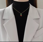 Kiraz Gold Kolye Küpe Çelik Takı Seti thumbnail 4