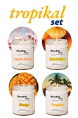 4 Adet Doğal Özel Seri Kokulu Dekoratif Kavanoz Mum 4X210 cc - Tropikal Set - RYL - 1