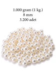 1.000 gram (1 kg.) 8mm Krem Renk Plastik İnci Boncuk Çanta ve Takı Yapım Boncuğu (~3.200 adet) - 1