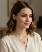 Kiraz Gold Kolye Küpe Çelik Takı Seti thumbnail 2