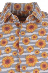 Papatya Yaprak Çiçek Baskılı Gri DPD182 Slimfit Spor Erkek Gömlek - 2