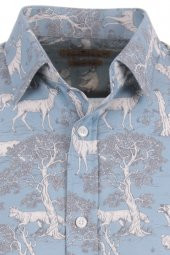 Tavşan Geyik Boynuz Hayvan Baskılı Mavi DPD145 Spor Erkek Gömlek - 2