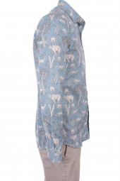 Tavşan Geyik Boynuz Hayvan Baskılı Mavi DPD145 Spor Erkek Gömlek - 3