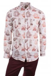 Marine Çapa Kaptan Deniz Baskılı Kahve DPD119 Spor Erkek Gömlek - 1