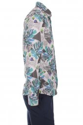 Hawaii Yaprak Ada Baskılı Mavi DPD103 Pamuklu Spor Erkek Gömlek - 3