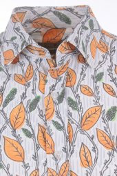 Sarmaşık Bahar Dal Baskılı Sarı DPD102 Pamuklu Spor Erkek Gömlek - 2