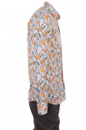 Sarmaşık Bahar Dal Baskılı Sarı DPD102 Pamuklu Spor Erkek Gömlek - 3