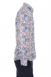 Mühür Avrupa Vize Baskılı Mavi DPD078 Pamuklu Spor Erkek Gömlek - 3