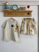 Çocuk Yazlık Takım – Palmiye Desenli Kahverengi & Beyaz - 1