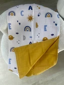 80 x 90 Unisex Bebek Battaniyesi - Renkli Alfabe & Gökyüzü Desenli Müslin - 1