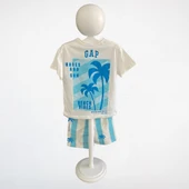 Çocuk Yazlık Takım – Palmiye Desenli Mavi & Beyaz thumbnail 4
