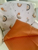 80 x 90 Unisex Bebek Battaniyesi - Turuncu & Hayvan Figürlü Müslin - 1