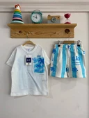 Çocuk Yazlık Takım – Palmiye Desenli Mavi & Beyaz thumbnail 1